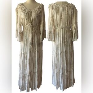 Anthropologie Me 2 Magic Ivory Embellished Boho Maxi Dress Cottagecore Paisley M